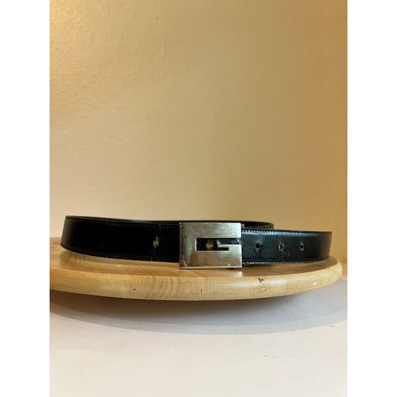 Gucci Made in Italy Black Genuine Leather G Buckle Silver Belt Size Medium main image 4